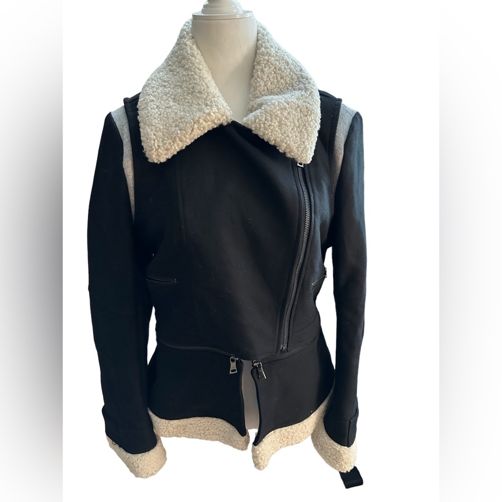 ❄️ BCBG Faux Fur Lined Jacket polyester, wool and cotton Black Med